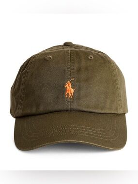 Ralph Lauren Olive Green Baseball Cap with Orange Pony